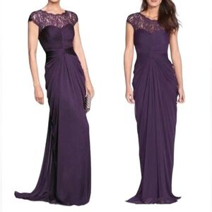 Adrianna Papell purple ruched gown with lace Size 6